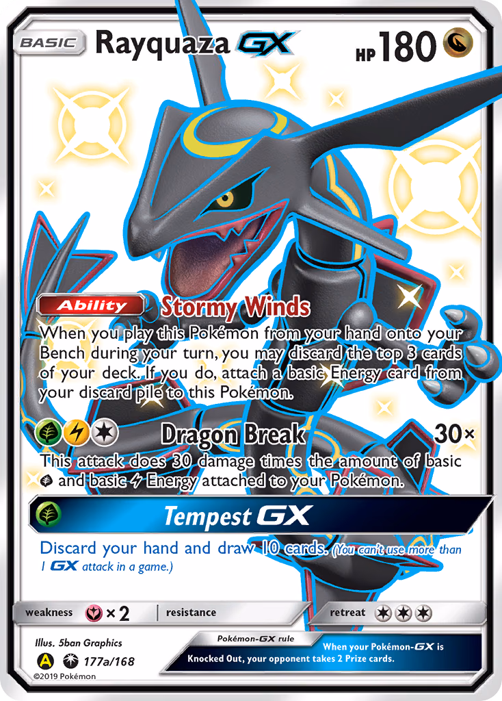 Rayquaza-GX Pokemon card (177a/168, Celestial Storm)