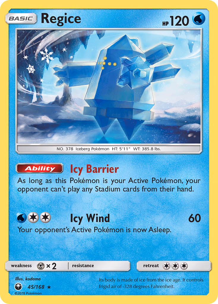 Regice Pokemon card (45/168, Celestial Storm)