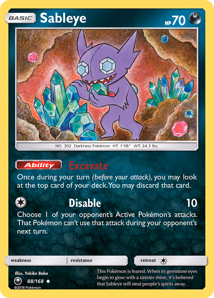 Sableye Pokemon card (88/168, Celestial Storm)