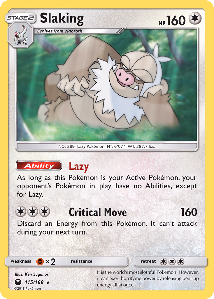 Slaking Pokemon card (115/168, Celestial Storm)
