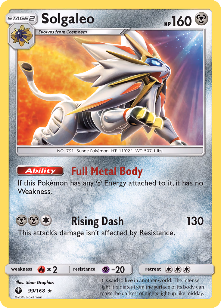 Solgaleo Pokemon card (99/168, Celestial Storm)