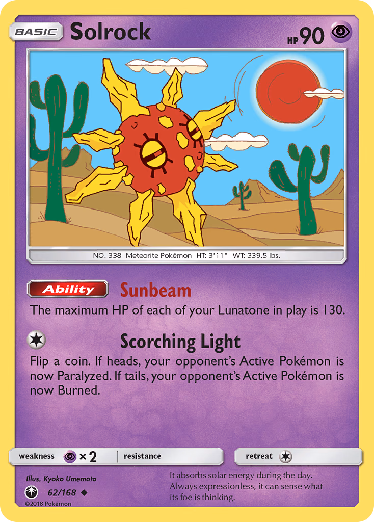 Solrock Pokemon card (62/168, Celestial Storm)
