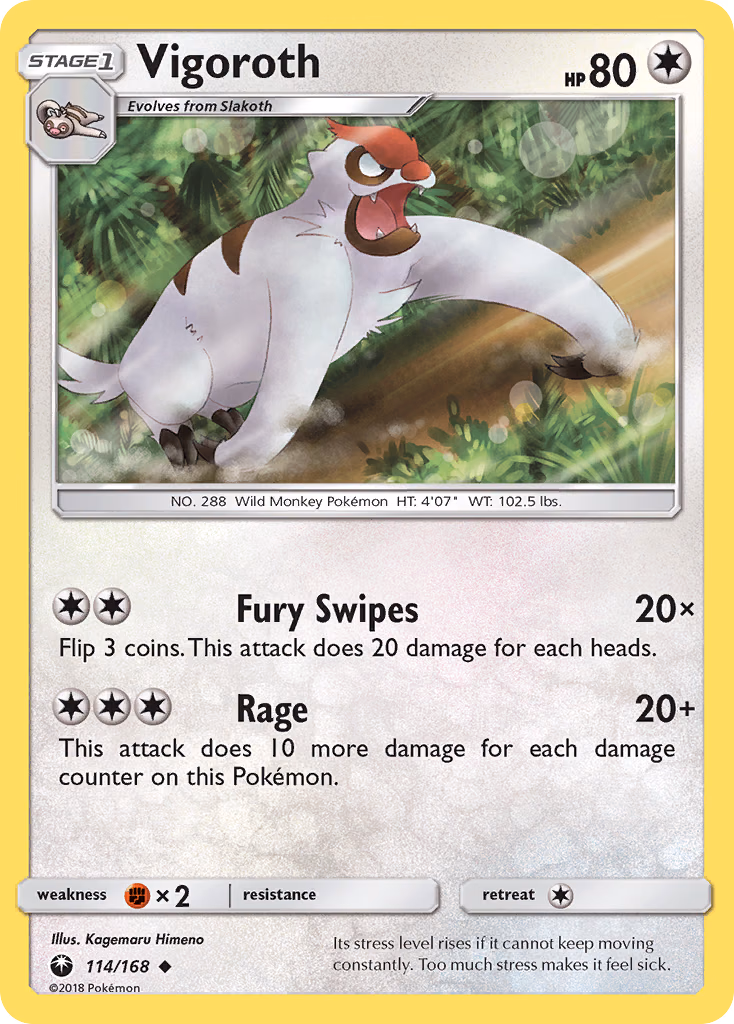 Vigoroth Pokemon card (114/168, Celestial Storm)