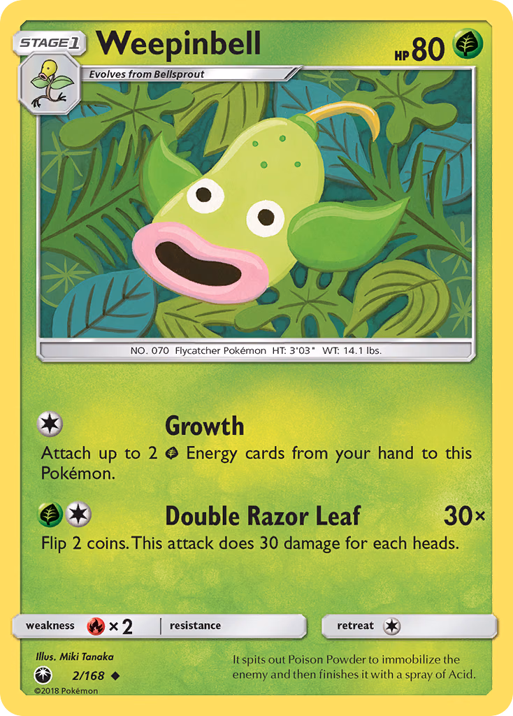 Weepinbell Pokemon card (2/168, Celestial Storm)