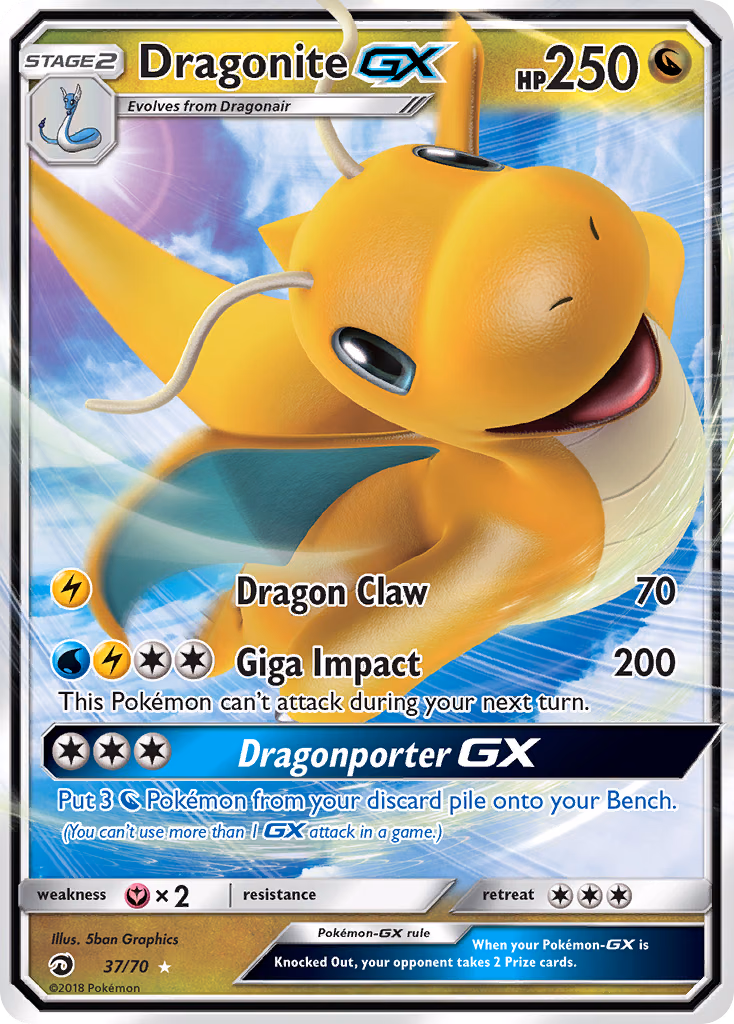 Dragonite-GX Pokemon card (37/70, Dragon Majesty)