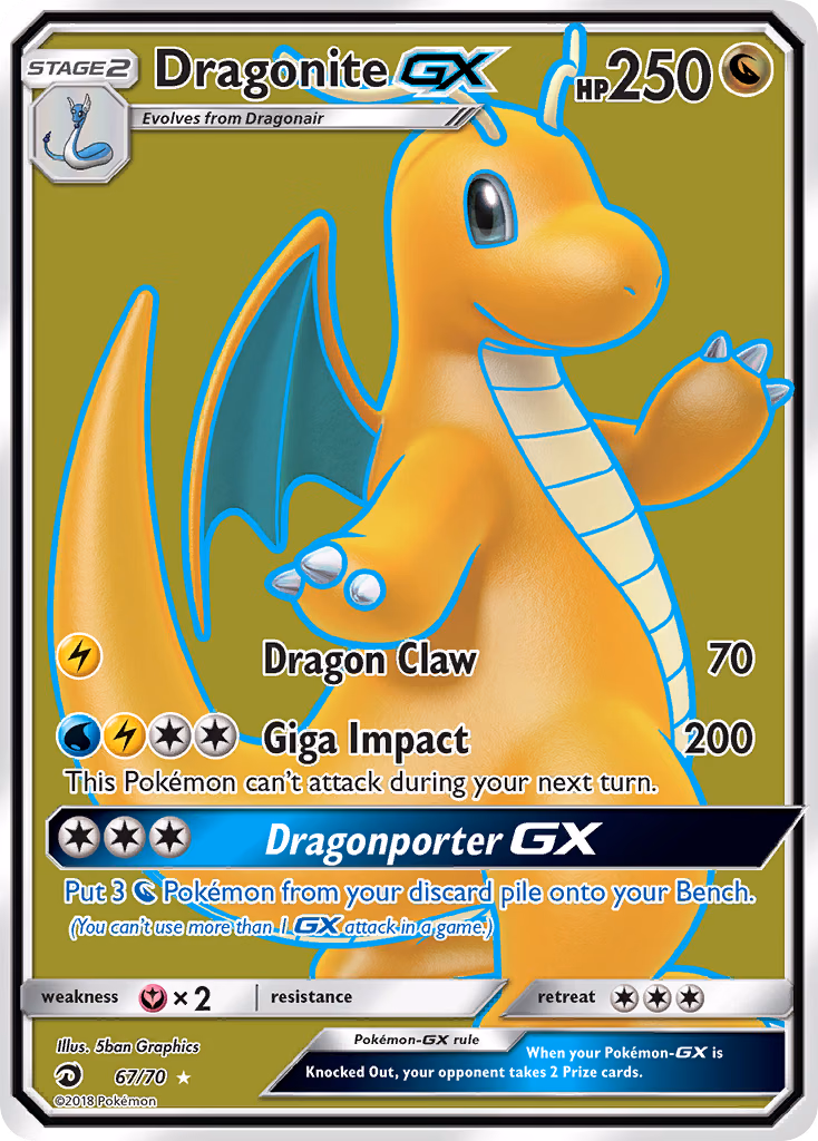 Dragonite-GX Pokemon card (67/70, Dragon Majesty)