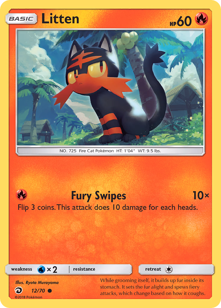 Litten Pokemon card (12/70, Dragon Majesty)