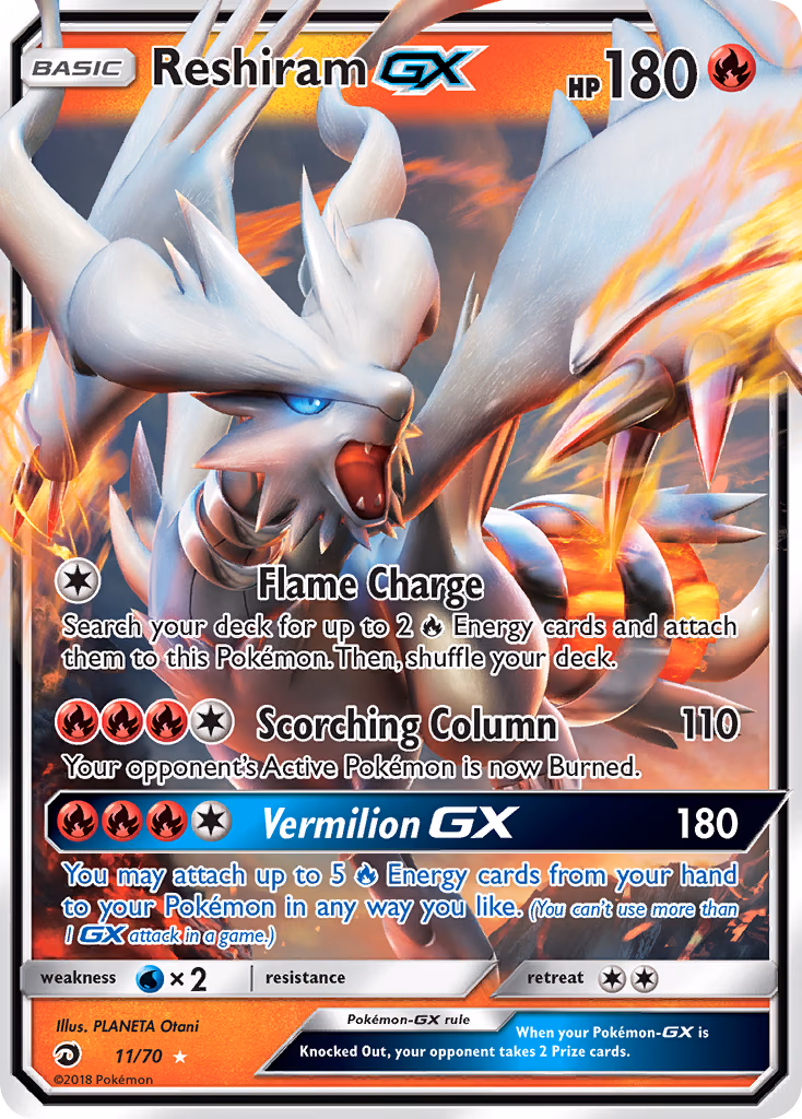 Reshiram-GX Pokemon card (11/70, Dragon Majesty)