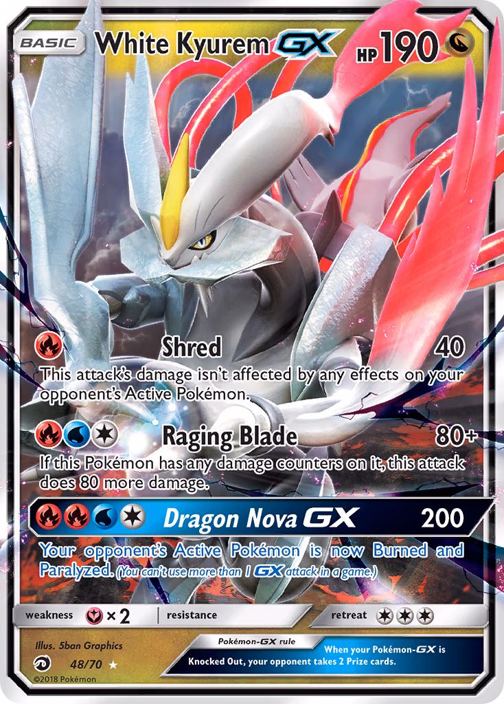 White Kyurem-GX Pokemon card (48/70, Dragon Majesty)