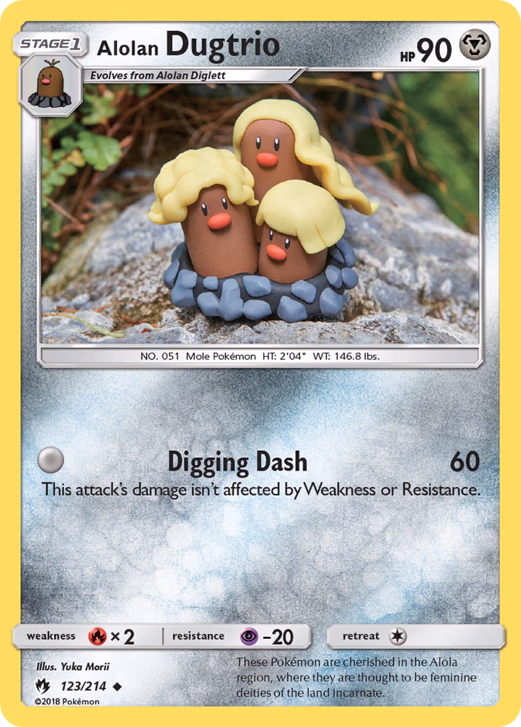 Alolan Dugtrio Pokemon card (123/214, Lost Thunder)