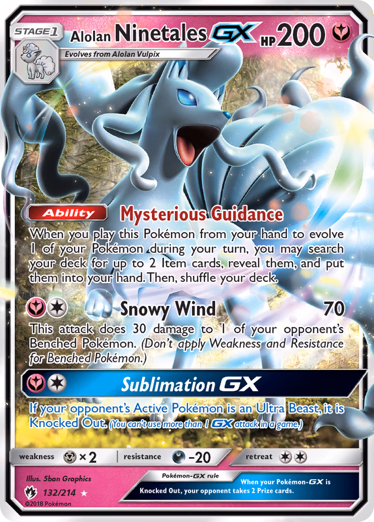 Alolan Ninetales-GX Pokemon card (132/214, Lost Thunder)