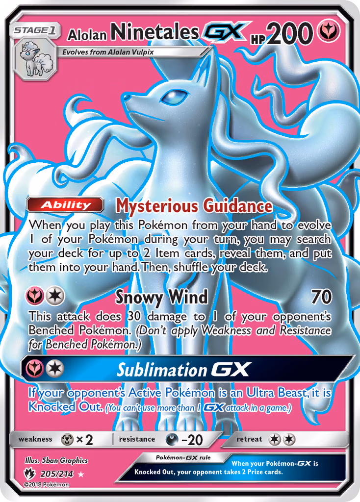 Alolan Ninetales-GX Pokemon card (205/214, Lost Thunder)