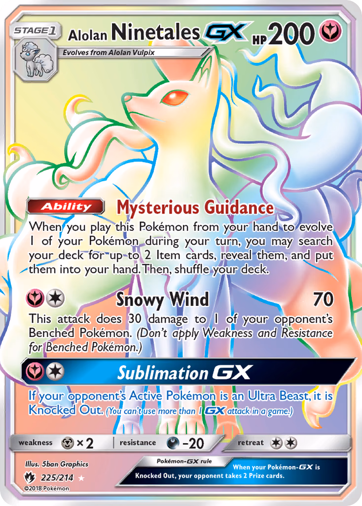 Alolan Ninetales-GX Pokemon card (225/214, Lost Thunder)