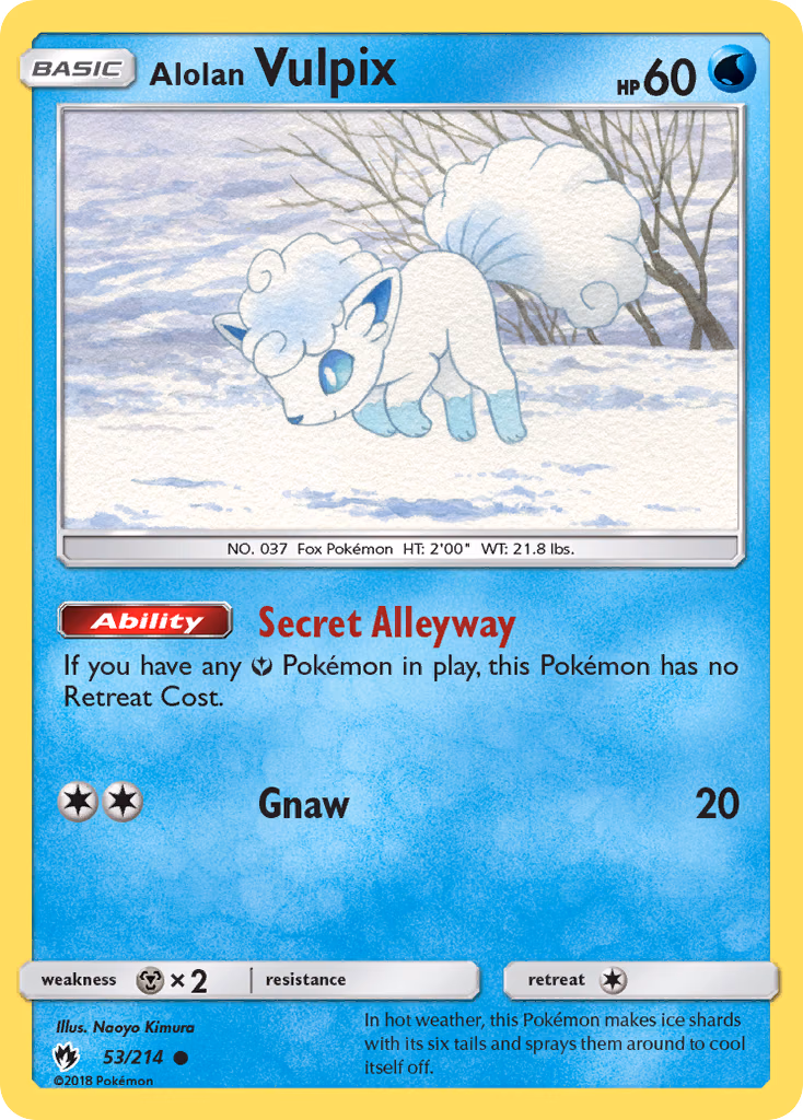 Alolan Vulpix Pokemon card (53/214, Lost Thunder)