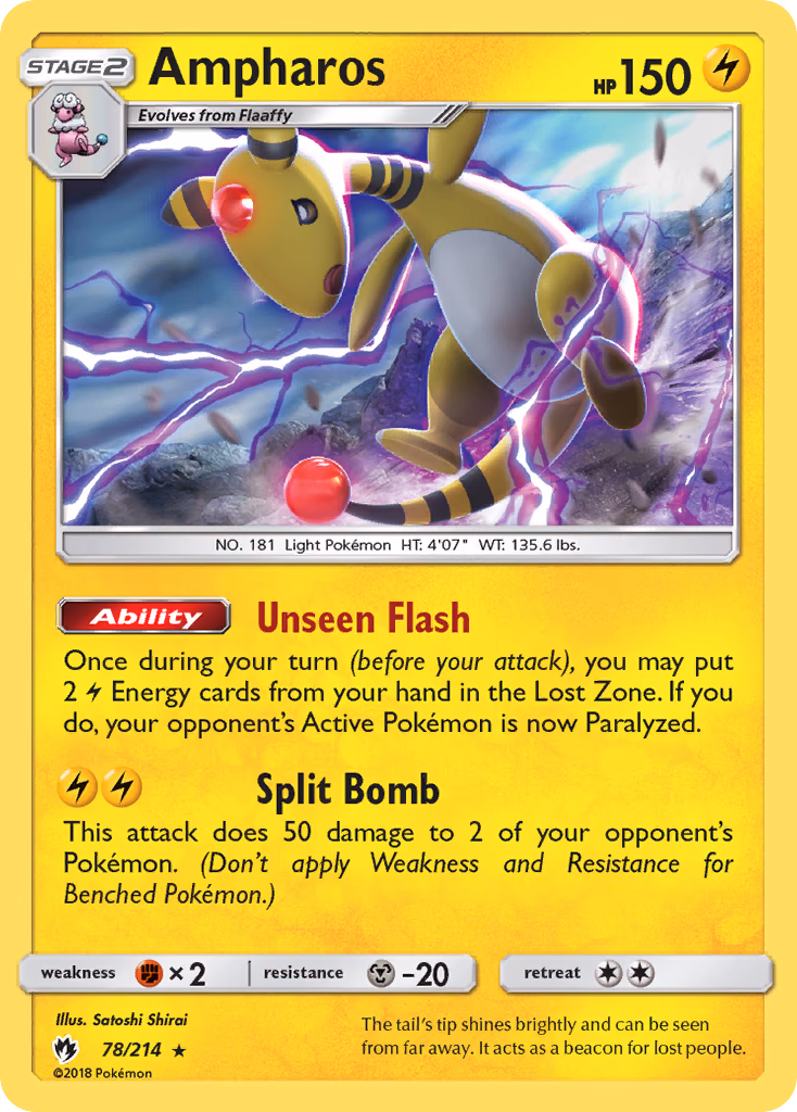 Ampharos Pokemon card (78/214, Lost Thunder)