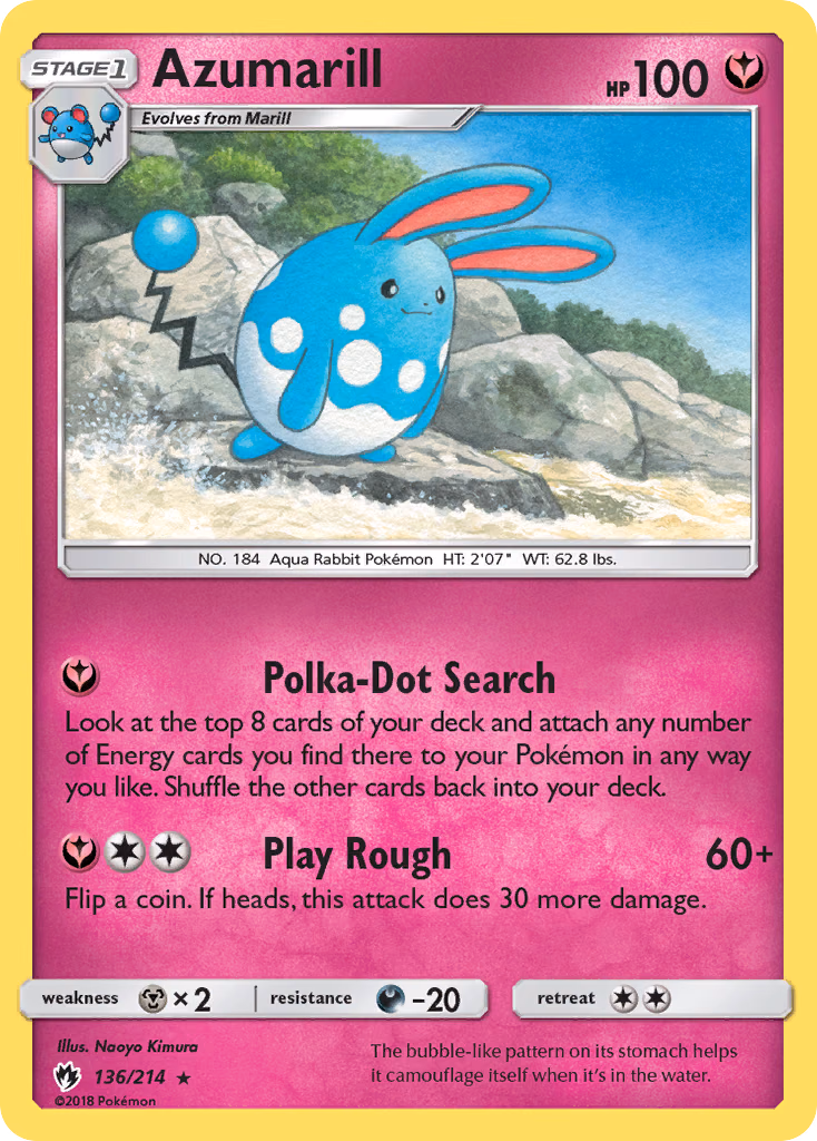 Azumarill Pokemon card (136/214, Lost Thunder)