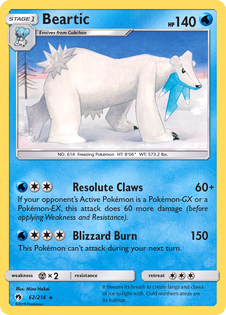 Beartic Pokemon card (62/214, Lost Thunder)