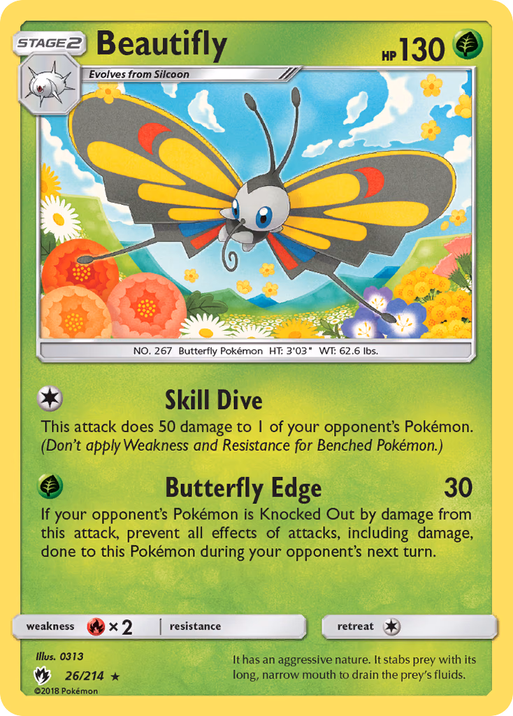 Beautifly Pokemon card (26/214, Lost Thunder)