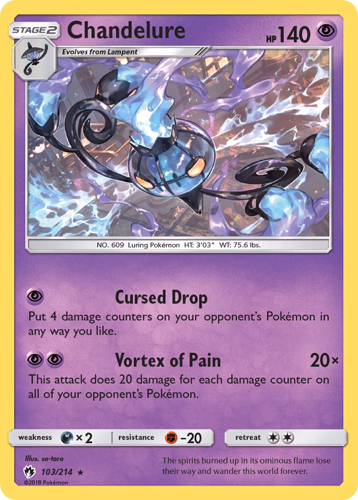 Chandelure Pokemon card (103/214, Lost Thunder)