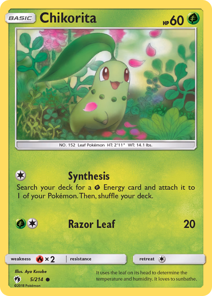 Chikorita Pokemon card (5/214, Lost Thunder)