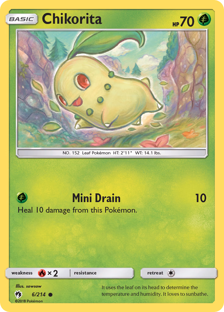 Chikorita Pokemon card (6/214, Lost Thunder)