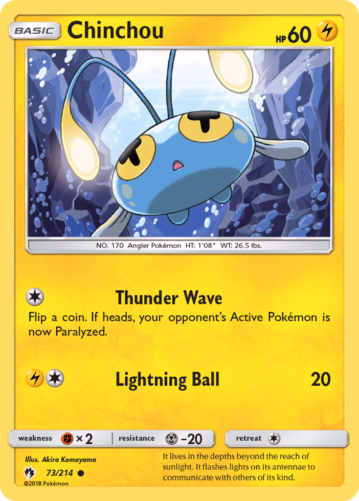 Chinchou Pokemon card (73/214, Lost Thunder)