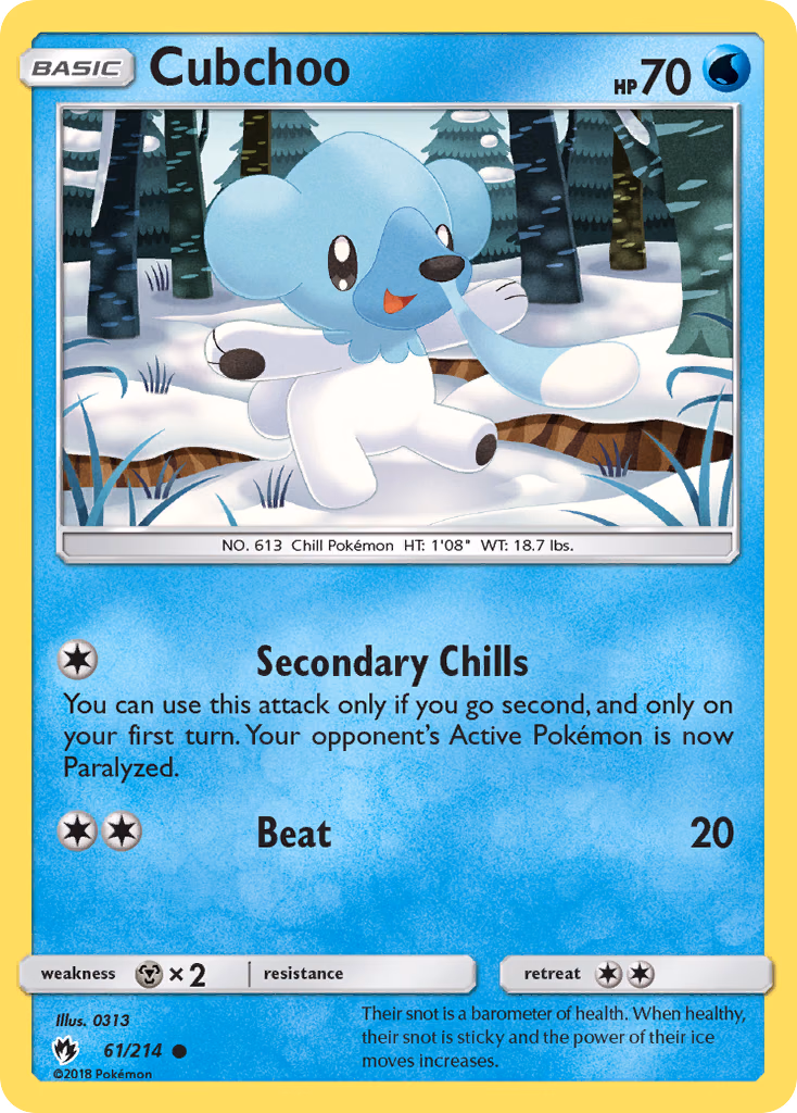 Cubchoo Pokemon card (61/214, Lost Thunder)