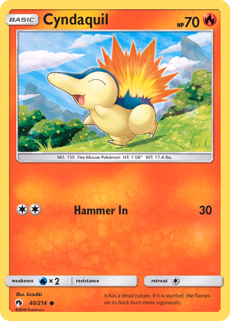 Cyndaquil Pokemon card (40/214, Lost Thunder)
