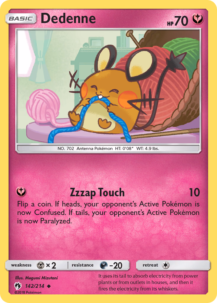 Dedenne Pokemon card (142/214, Lost Thunder)