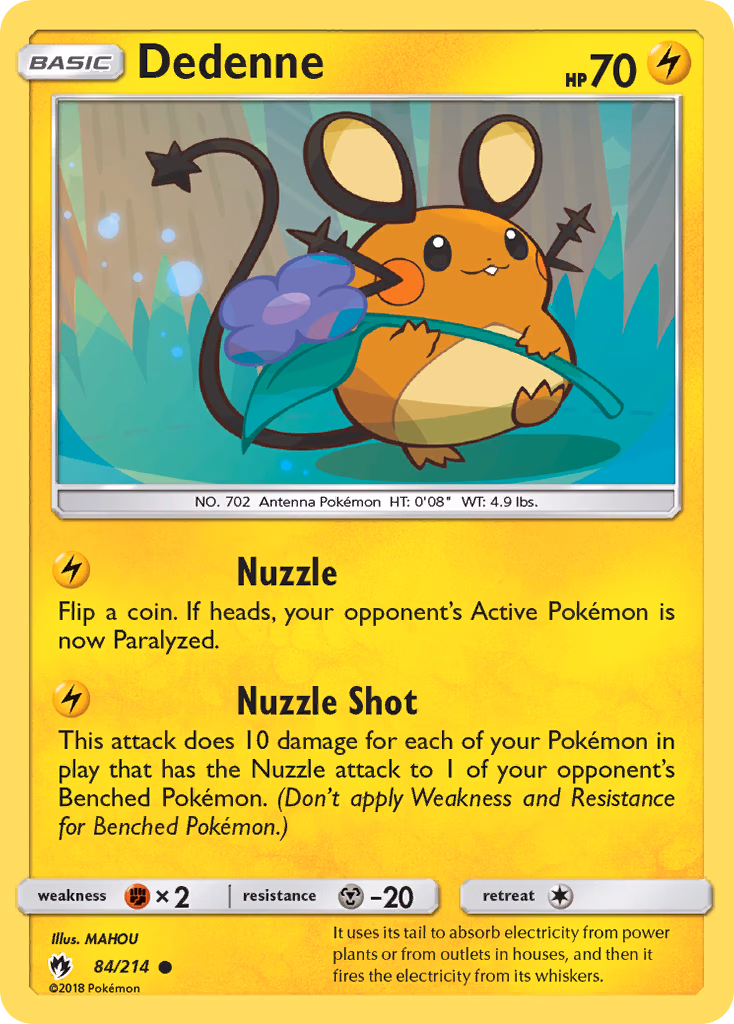 Dedenne Pokemon card (84/214, Lost Thunder)