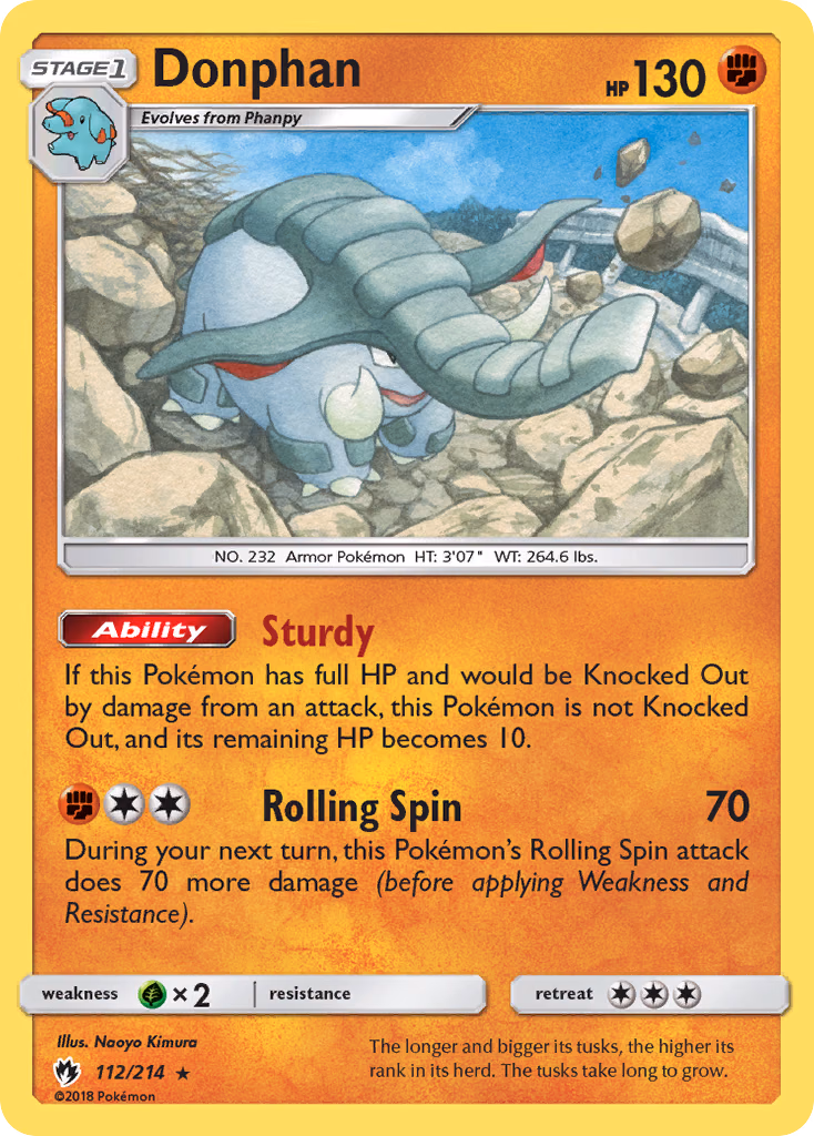 Donphan Pokemon card (112/214, Lost Thunder)