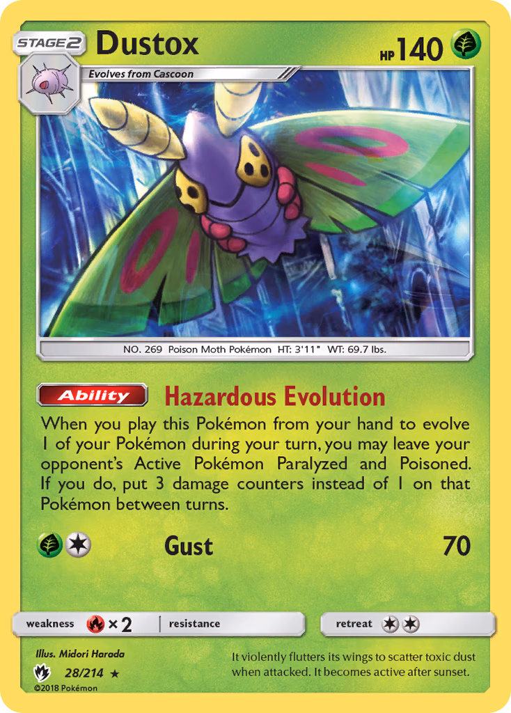 Dustox Pokemon card (28/214, Lost Thunder)