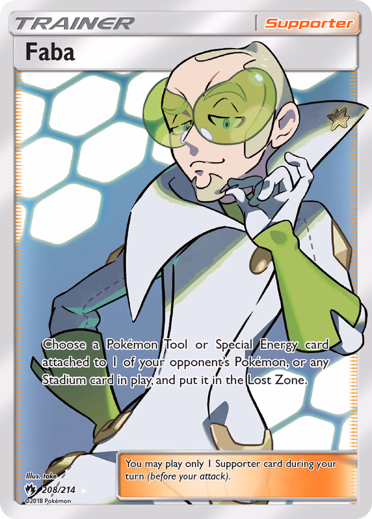 Faba Pokemon card (208/214, Lost Thunder)