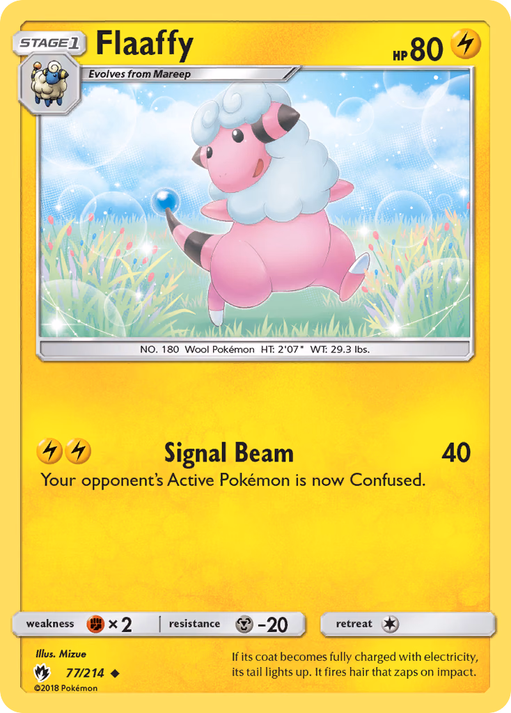Flaaffy Pokemon card (77/214, Lost Thunder)