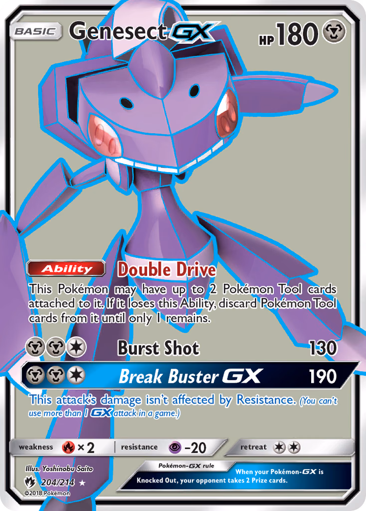 Genesect-GX Pokemon card (204/214, Lost Thunder)