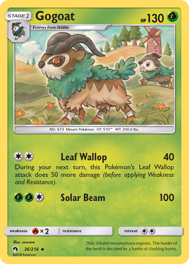 Gogoat Pokemon card (36/214, Lost Thunder)