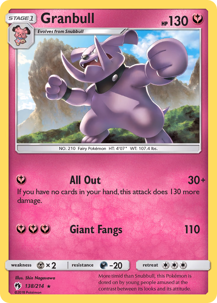 Granbull Pokemon card (138/214, Lost Thunder)