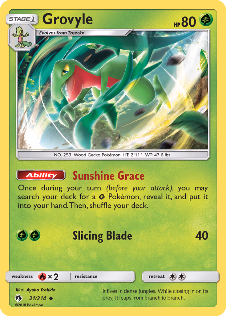 Grovyle Pokemon card (21/214, Lost Thunder)