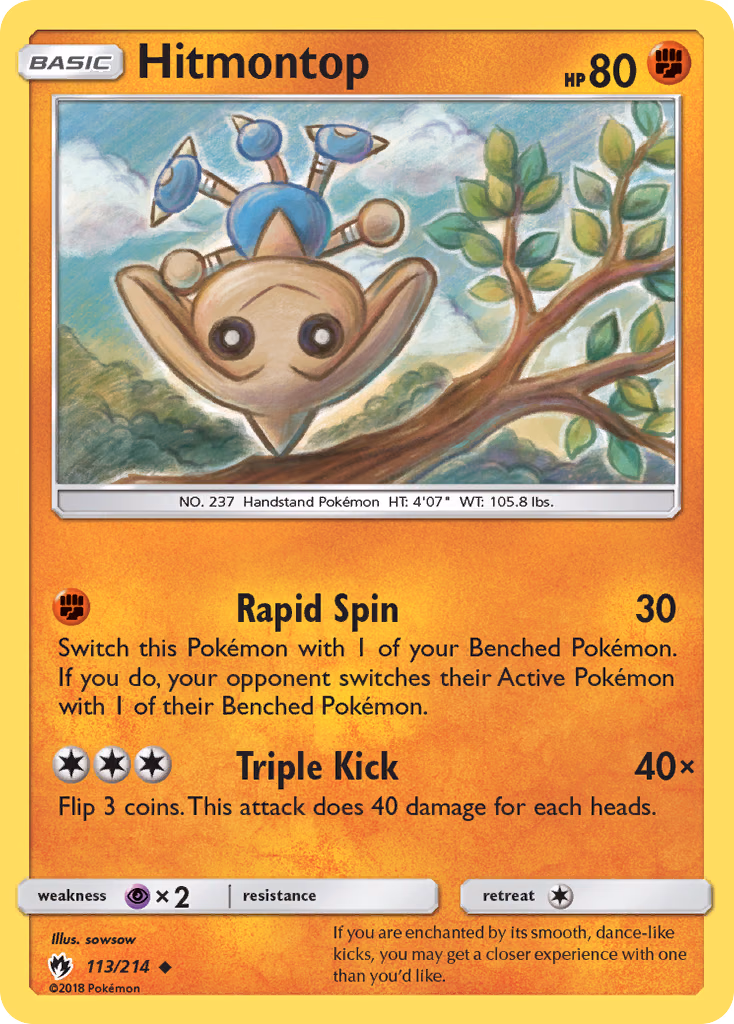 Hitmontop Pokemon card (113/214, Lost Thunder)