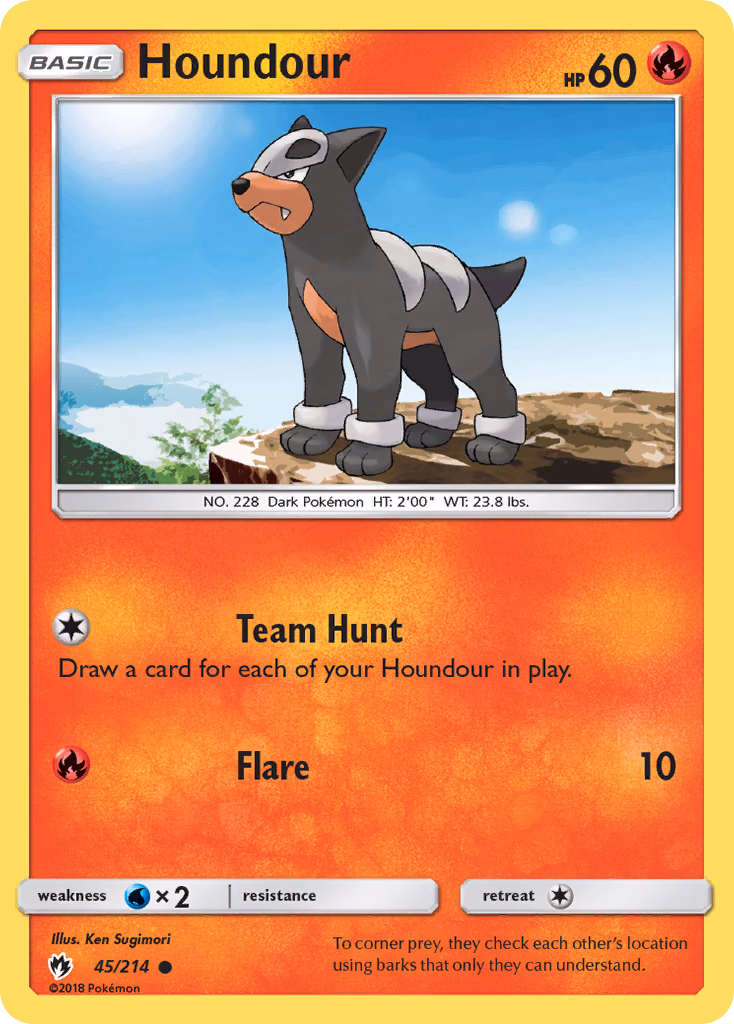 Houndour Pokemon card (45/214, Lost Thunder)