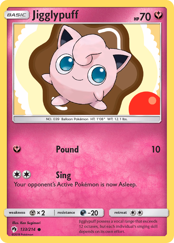 Jigglypuff Pokemon card (133/214, Lost Thunder)