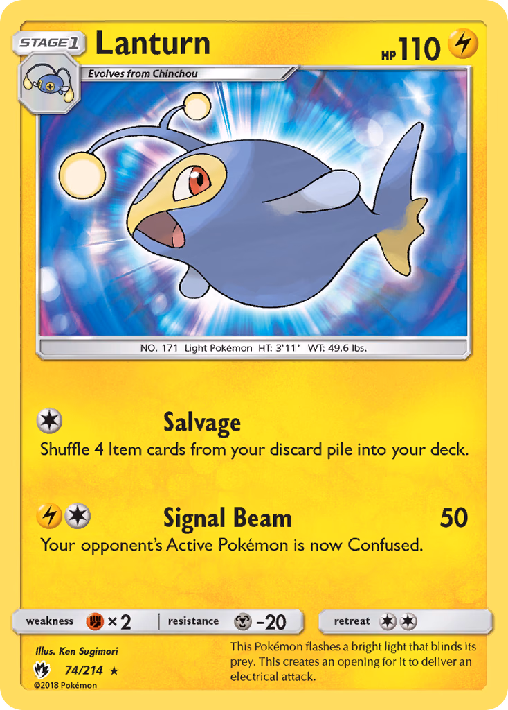 Lanturn Pokemon card (74/214, Lost Thunder)