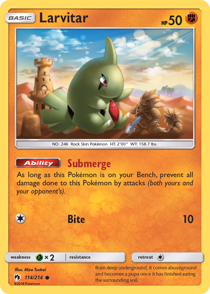 Larvitar Pokemon card (114/214, Lost Thunder)