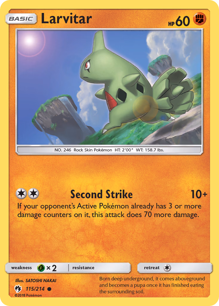 Larvitar Pokemon card (115/214, Lost Thunder)