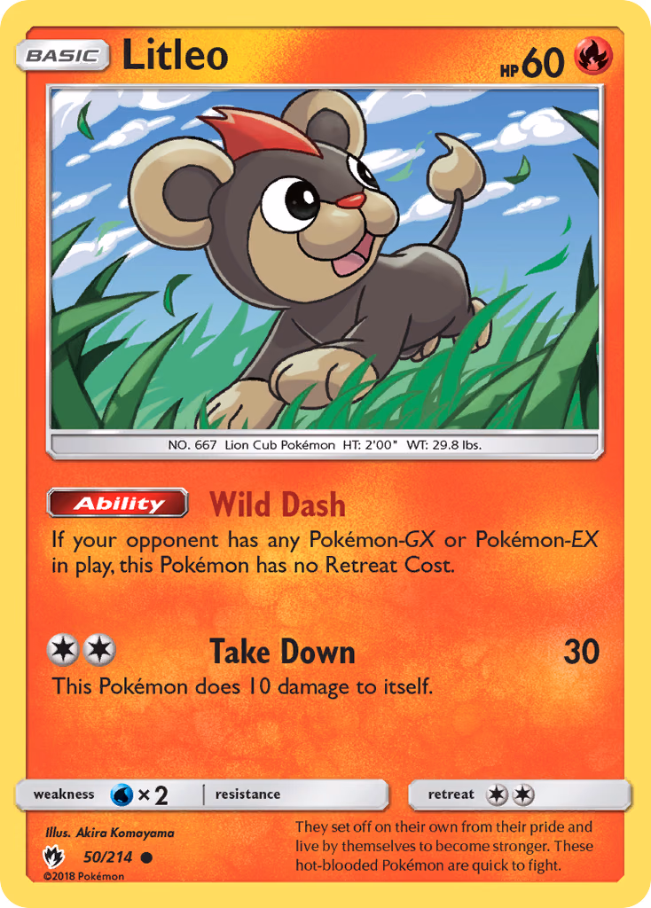 Litleo Pokemon card (50/214, Lost Thunder)