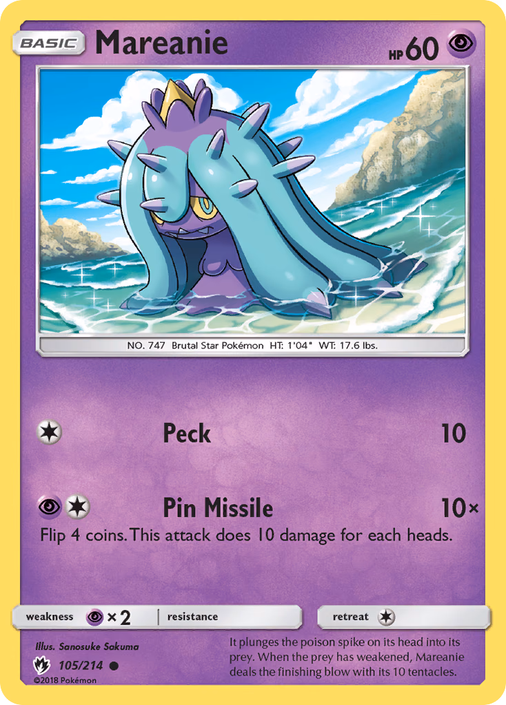 Mareanie Pokemon card (105/214, Lost Thunder)