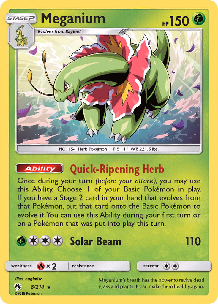 Meganium Pokemon card (8/214, Lost Thunder)