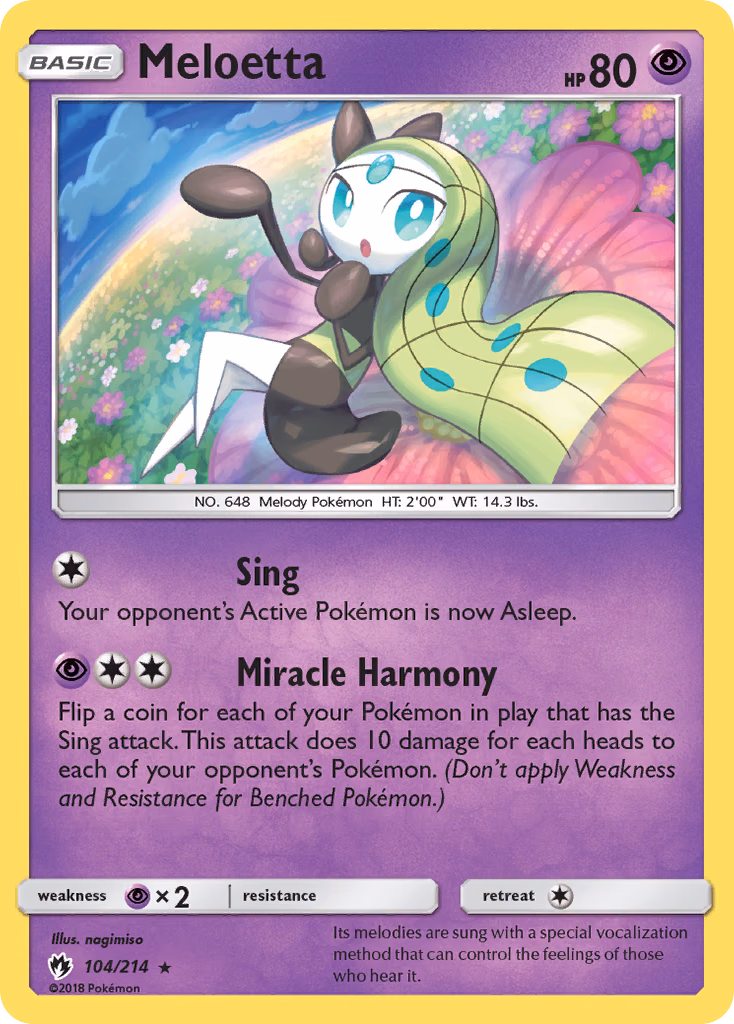 Meloetta Pokemon card (104/214, Lost Thunder)