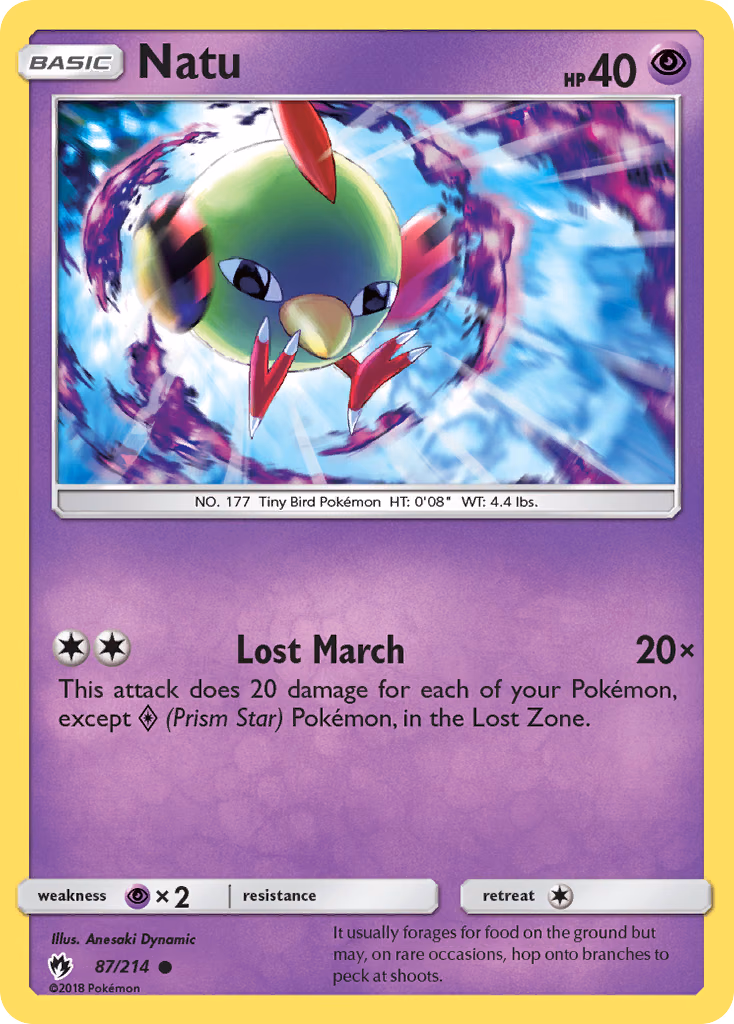 Natu Pokemon card (87/214, Lost Thunder)