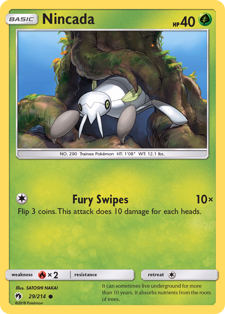 Nincada Pokemon card (29/214, Lost Thunder)